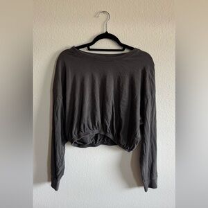 aerie Charcoal Cropped Long-Sleeve Sweatshirt